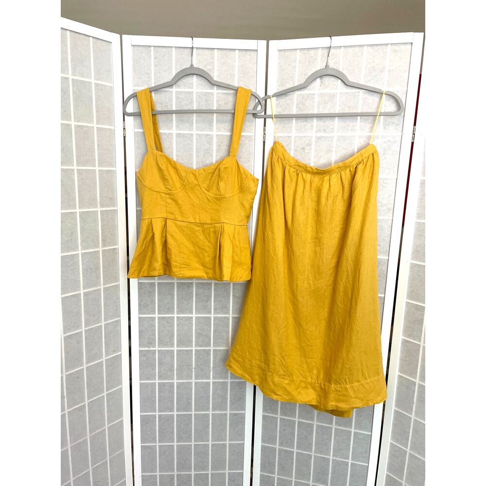 Reformation 100% Linen Two Piece Set Goldenrod Yellow Sz 10 Coquette Cottagecore - Picture 5 of 11